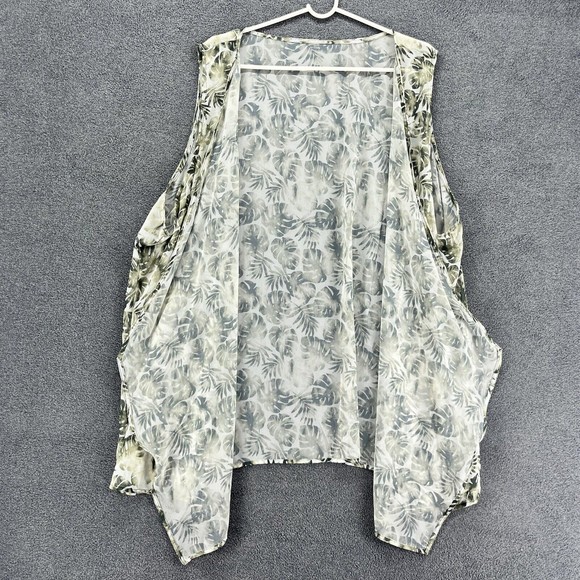 Womens cardigan Lightweight Top Plus Size white green Floral sheer Sleeveless - Picture 3 of 11